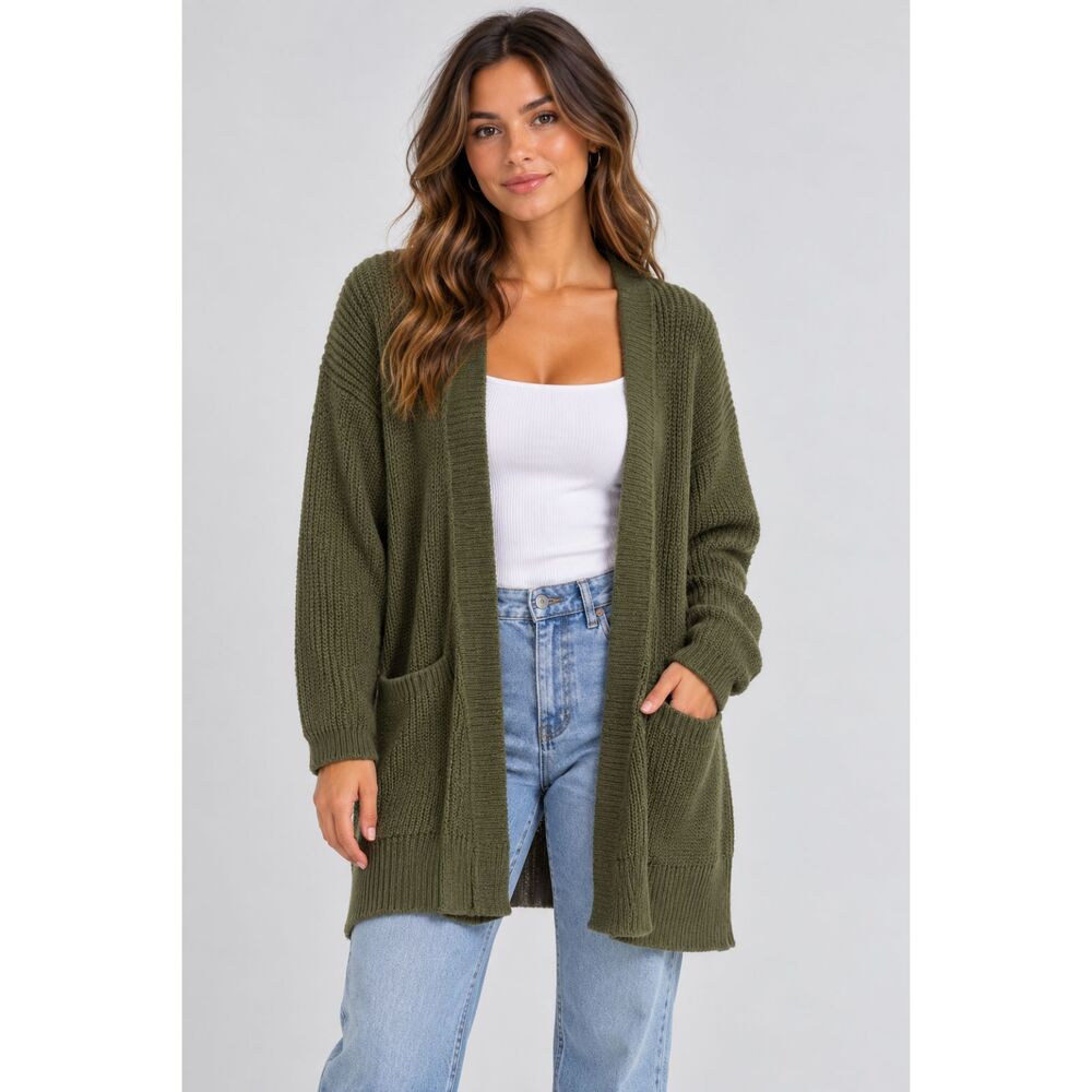 Universal Thread Olive Green Longline Cardigan Sweater Women's L 100% Cotton